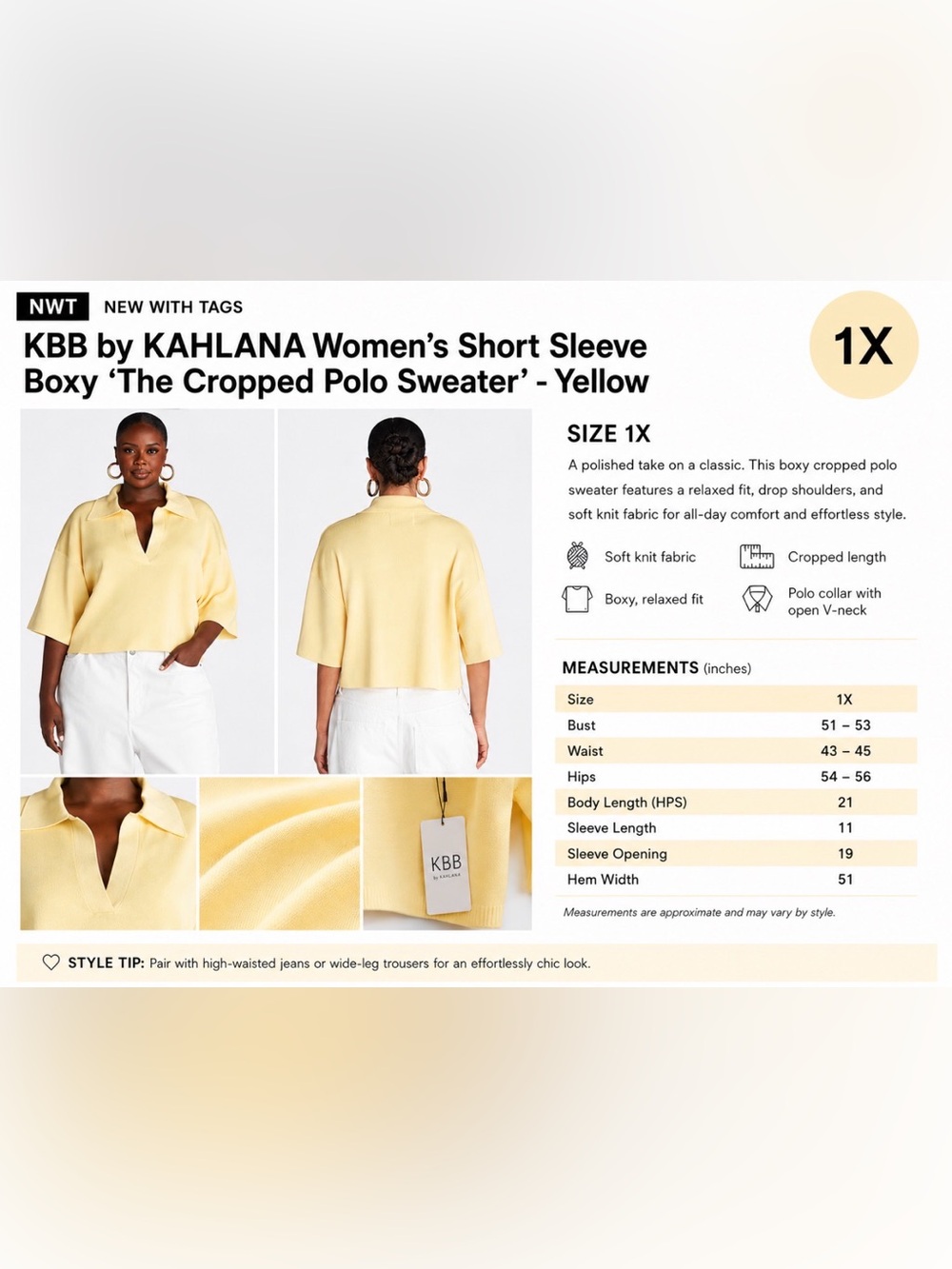 Cropped Polo Sweater - Yellow